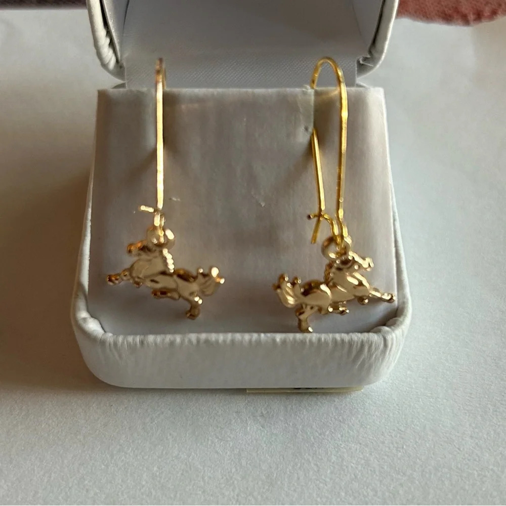 3/$20 Gold Tone Horse Cowgirl Long Drop Dangling Earrings